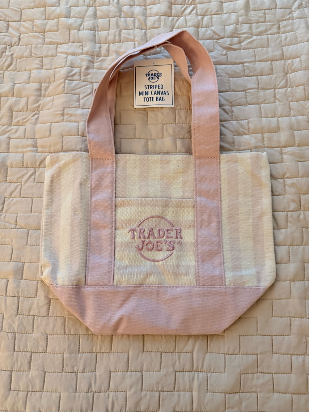 Trader Joe’s Mini Pastel Stripe Canvas Tote Bag Limited Edition Set Of 4 NEW - Picture 5 of 11